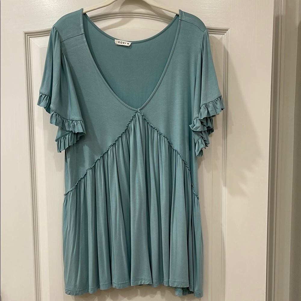 Ladies Teal Cotton Top